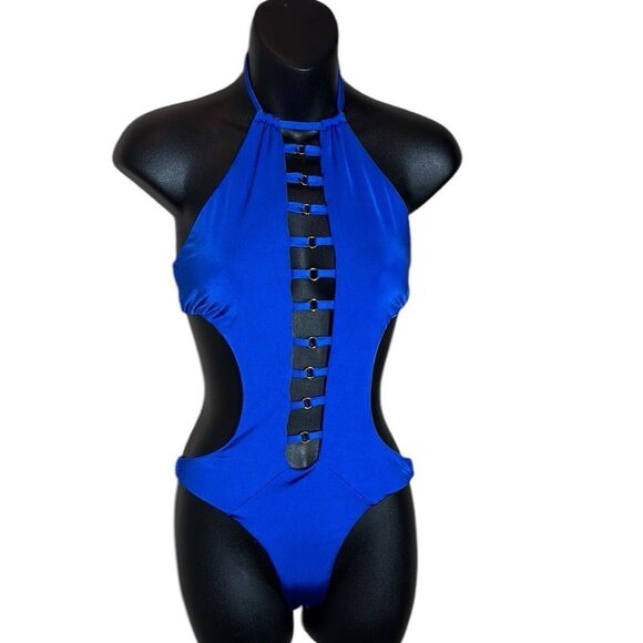Beach bunny women’s medium monokini cut out ladder halter swimsuit bathing suit - Picture 2 of 11